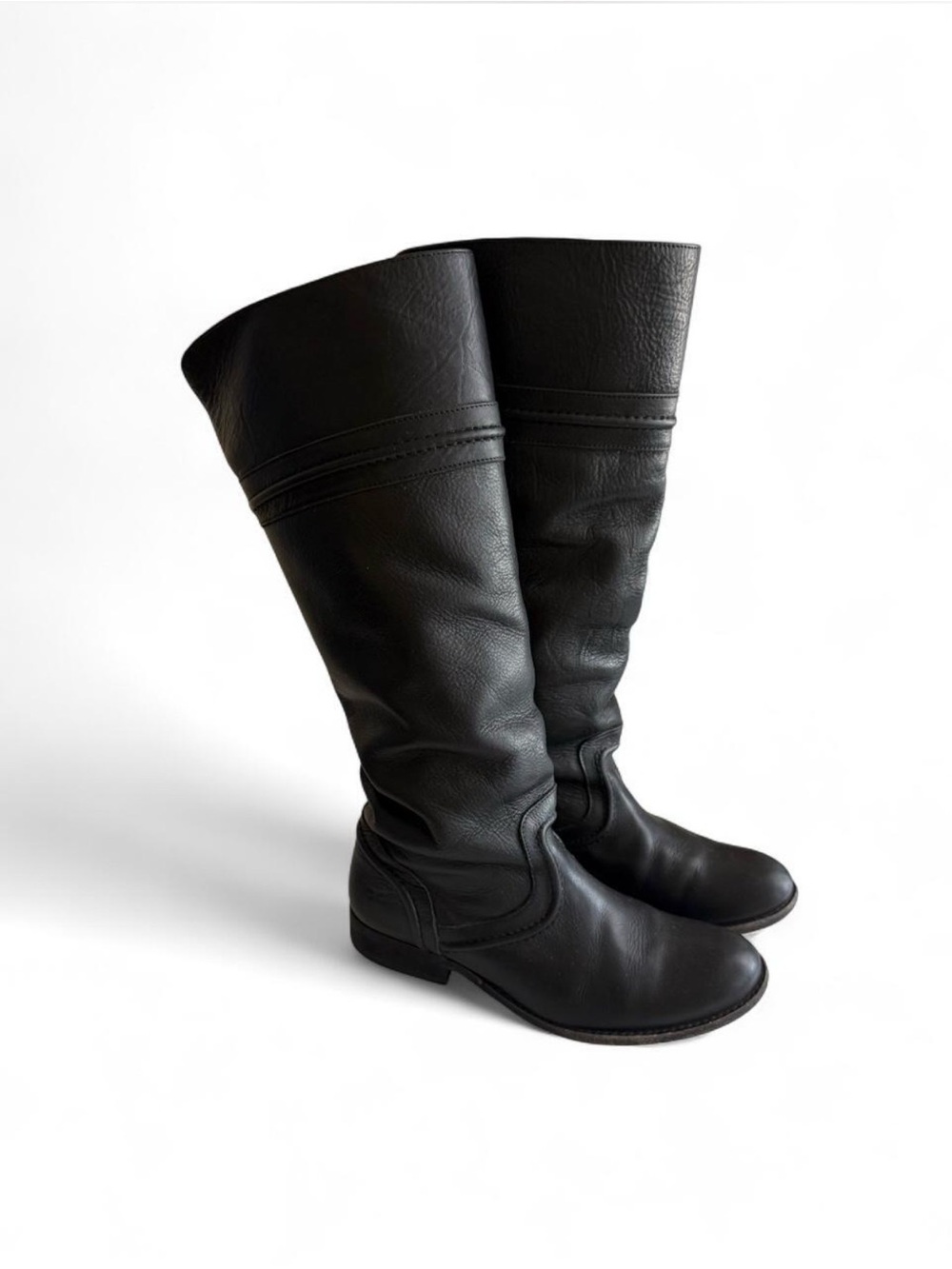VINTAGE FRYE MELISSA TRAPUNTO TALL LEATHER BOOTS - BLACK SIZE 5.5